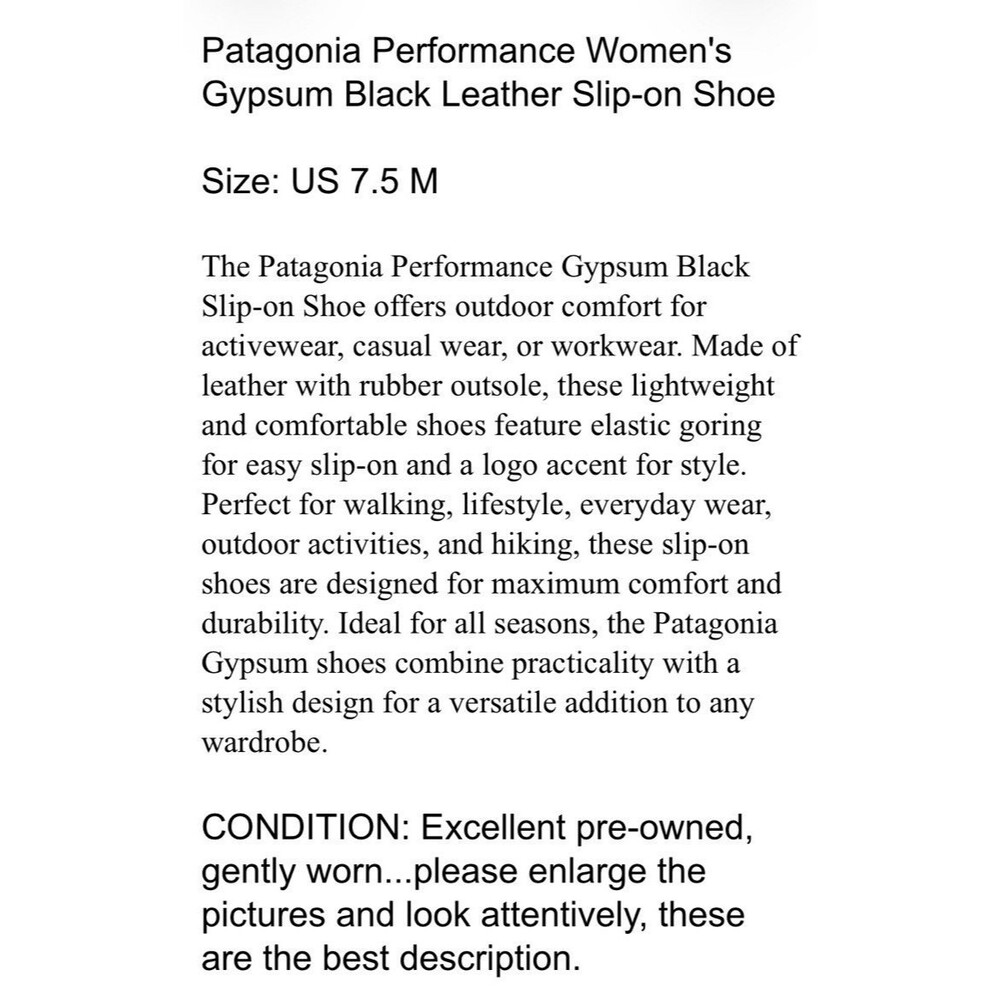 Patagonia Performance Women's Gypsum Black Leather Slip-on Shoe  US 7.5  Outdoor - Picture 9 of 9